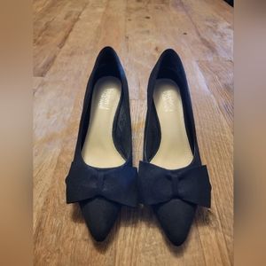 Black Suede Pumps with Bow